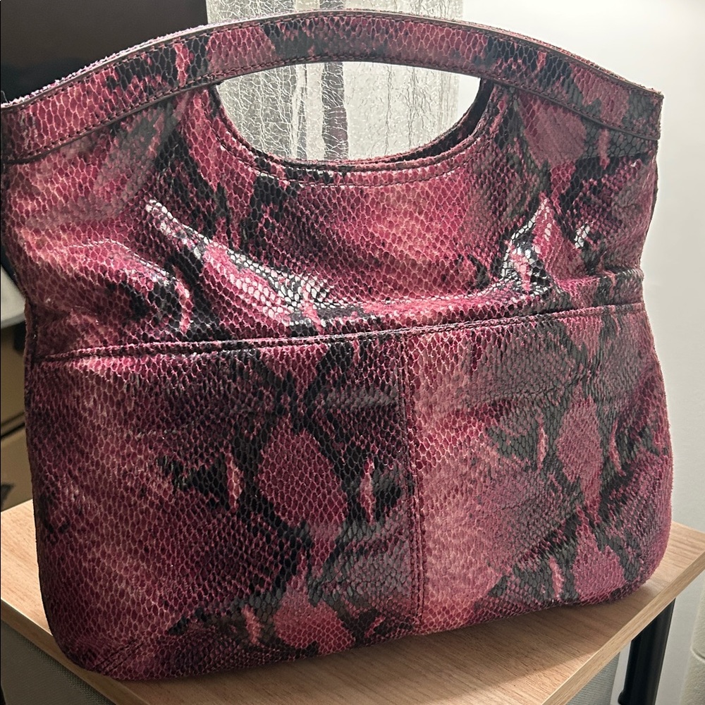 Nine West Pink Snake-Print Tote with Cutout Handle - Picture 3 of 4